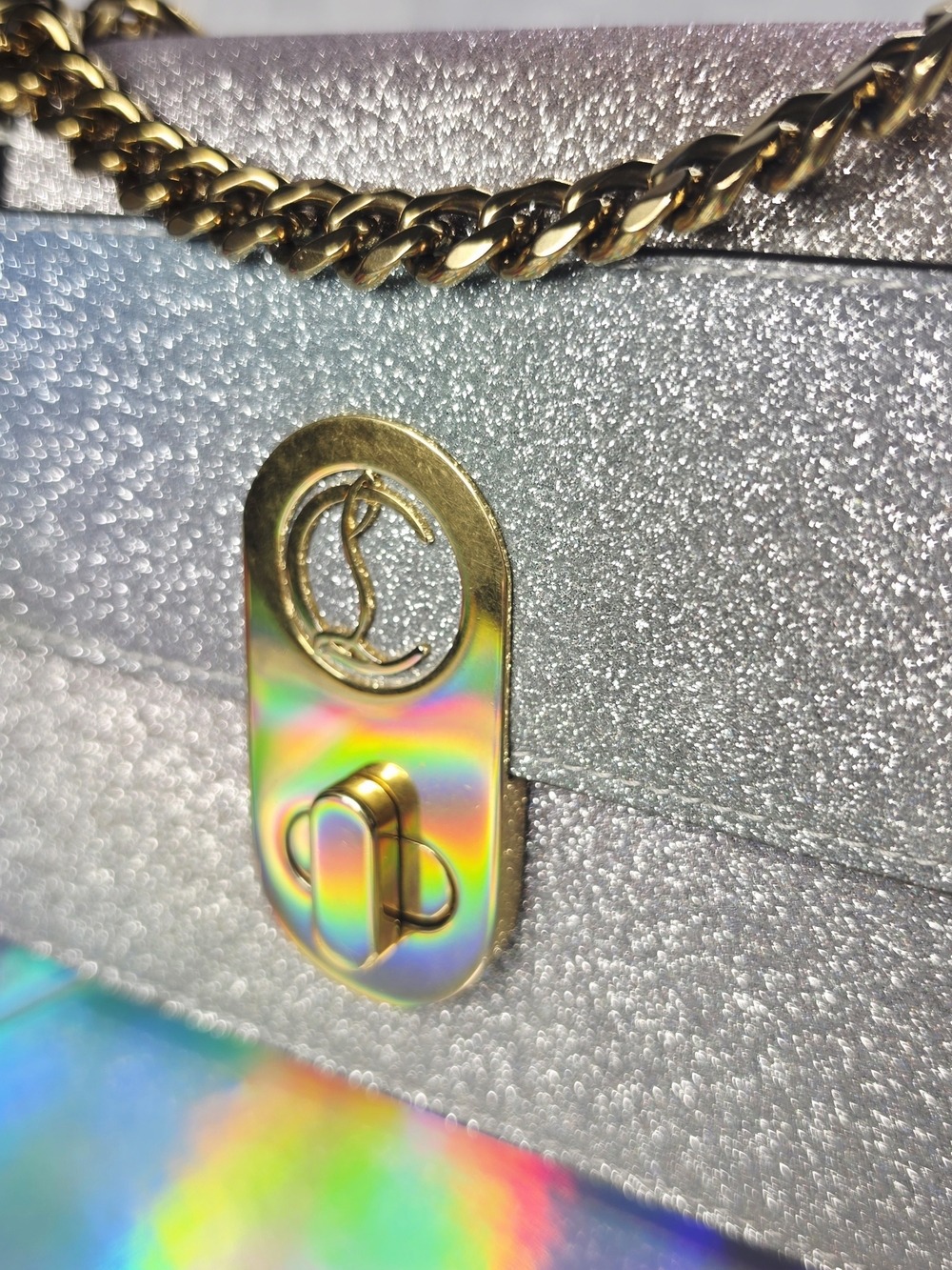 Christian Louboutin Elisa Mini Shoulder Bag crafted in Silver Glitter
